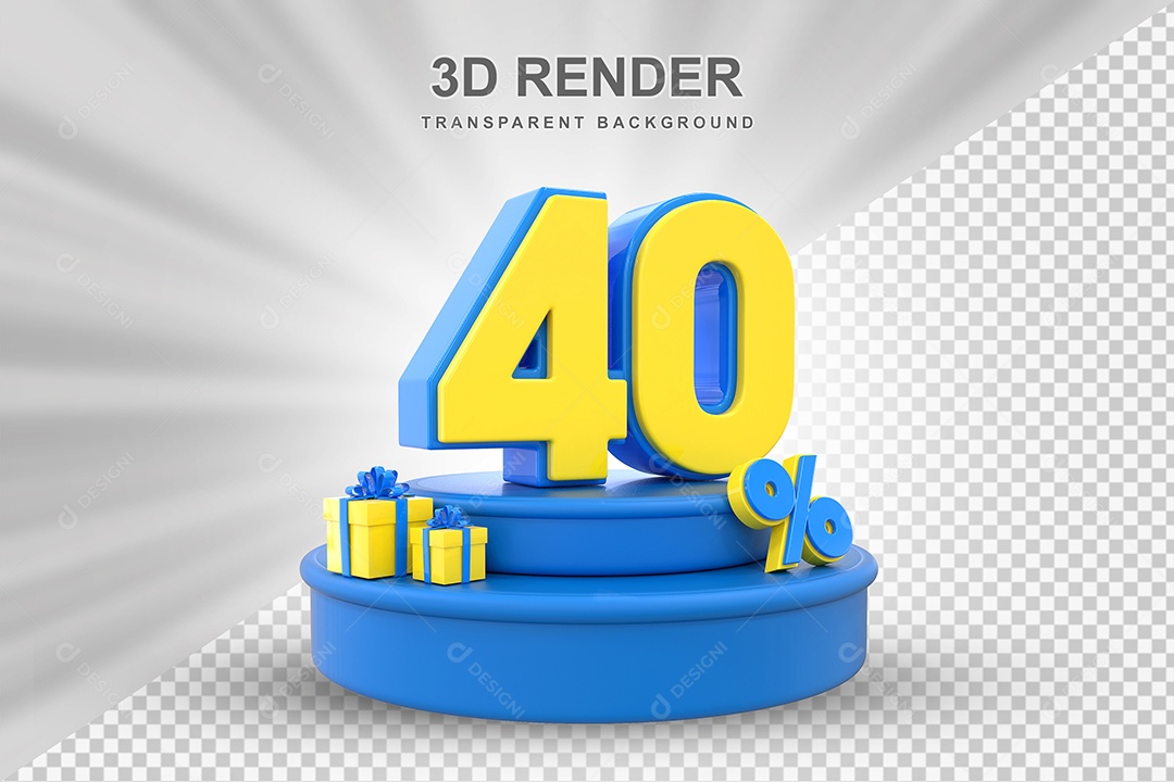 Pódio de Desconto 40% Azul e Amarelo Elemento 3D para Composição PSD