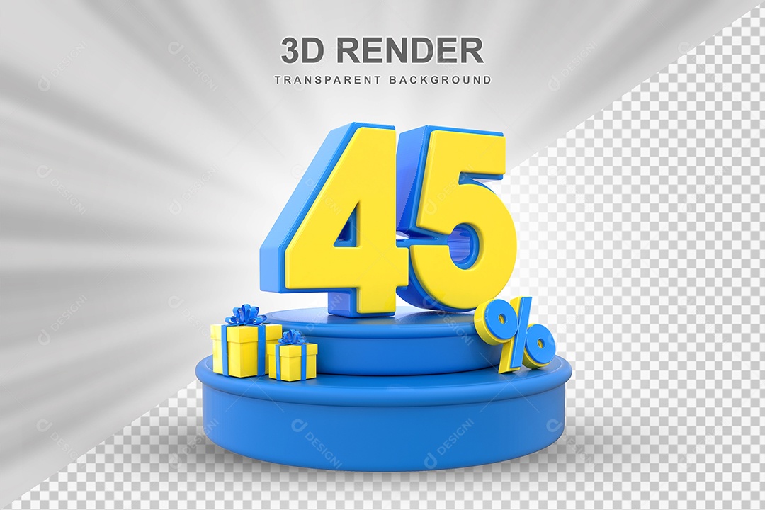 Pódio de Desconto 45% Azul e Amarelo Elemento 3D para Composição PSD