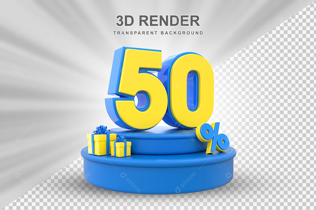 Pódio de Desconto 50% Azul e Amarelo Elemento 3D para Composição PSD