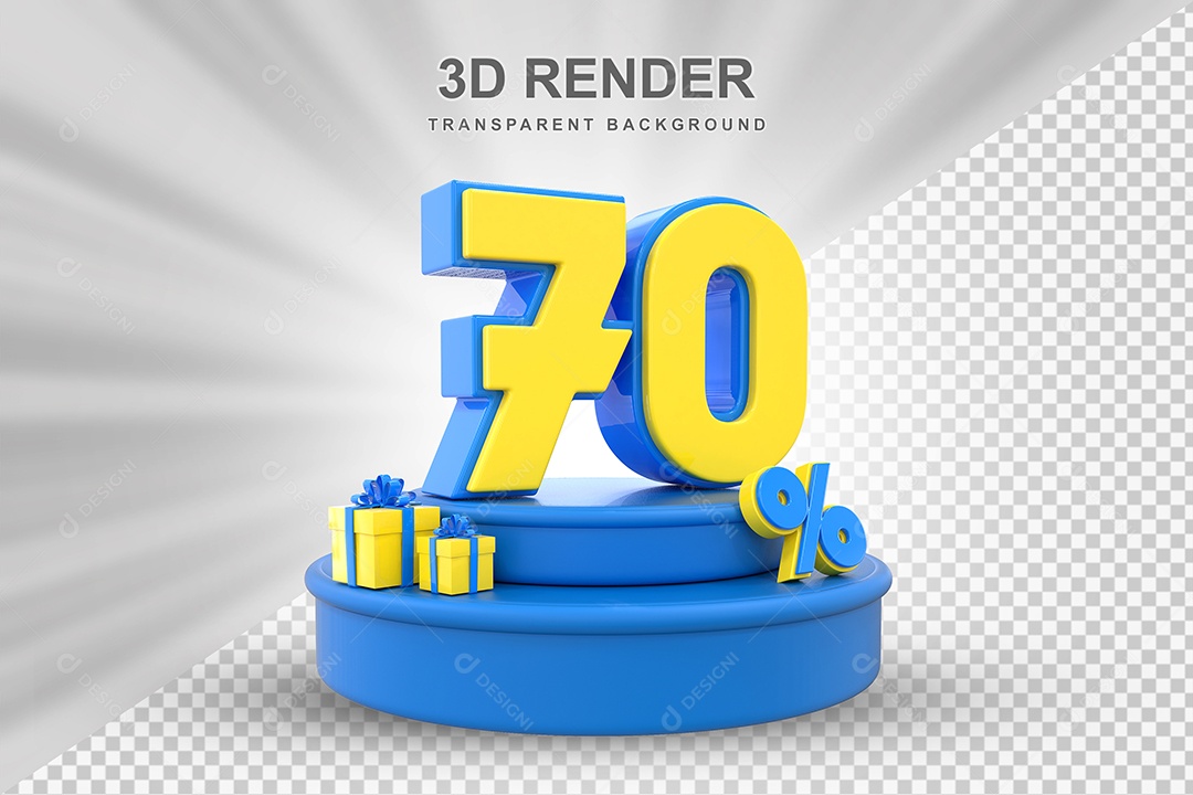 Pódio de Desconto 70% Azul e Amarelo Elemento 3D para Composição PSD