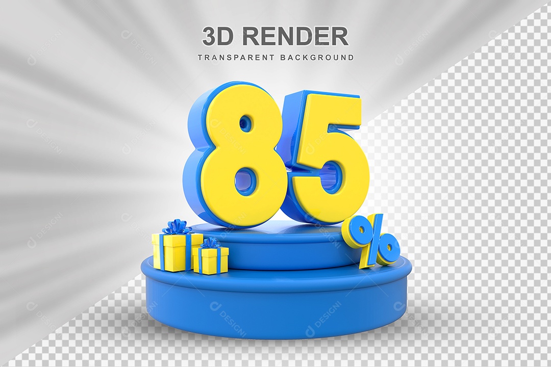 Pódio de Desconto 85% Azul e Amarelo Elemento 3D para Composição PSD