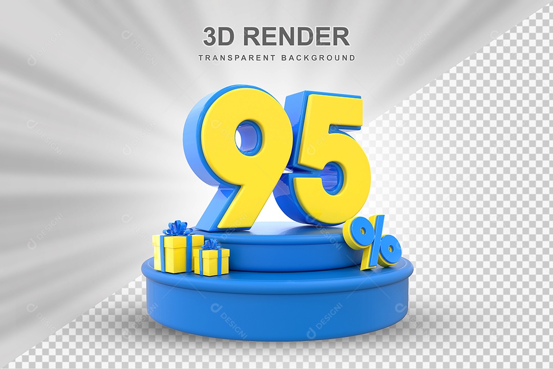 Pódio de Desconto 95% Azul e Amarelo Elemento 3D para Composição PSD