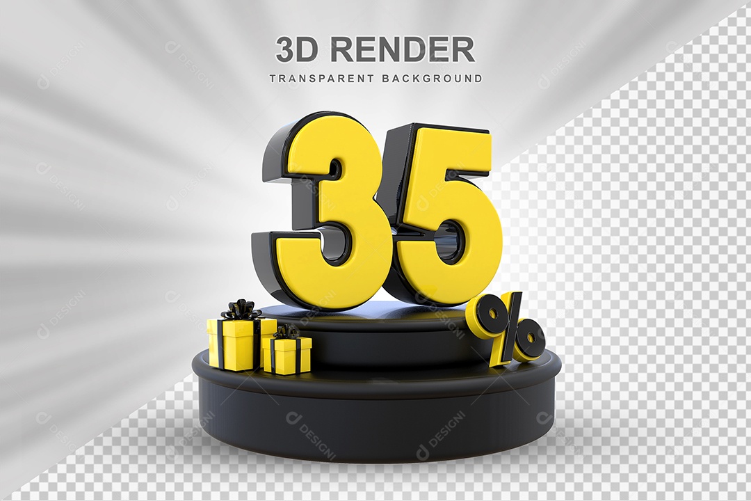 Pódio de Desconto 35% Preto e Amarelo Elemento 3D para Composição PSD