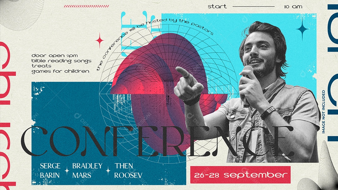 Flyer De Conferência Cristã Em Estilo Moderno Com Elementos Geométricos E Palestrante PSD Editável