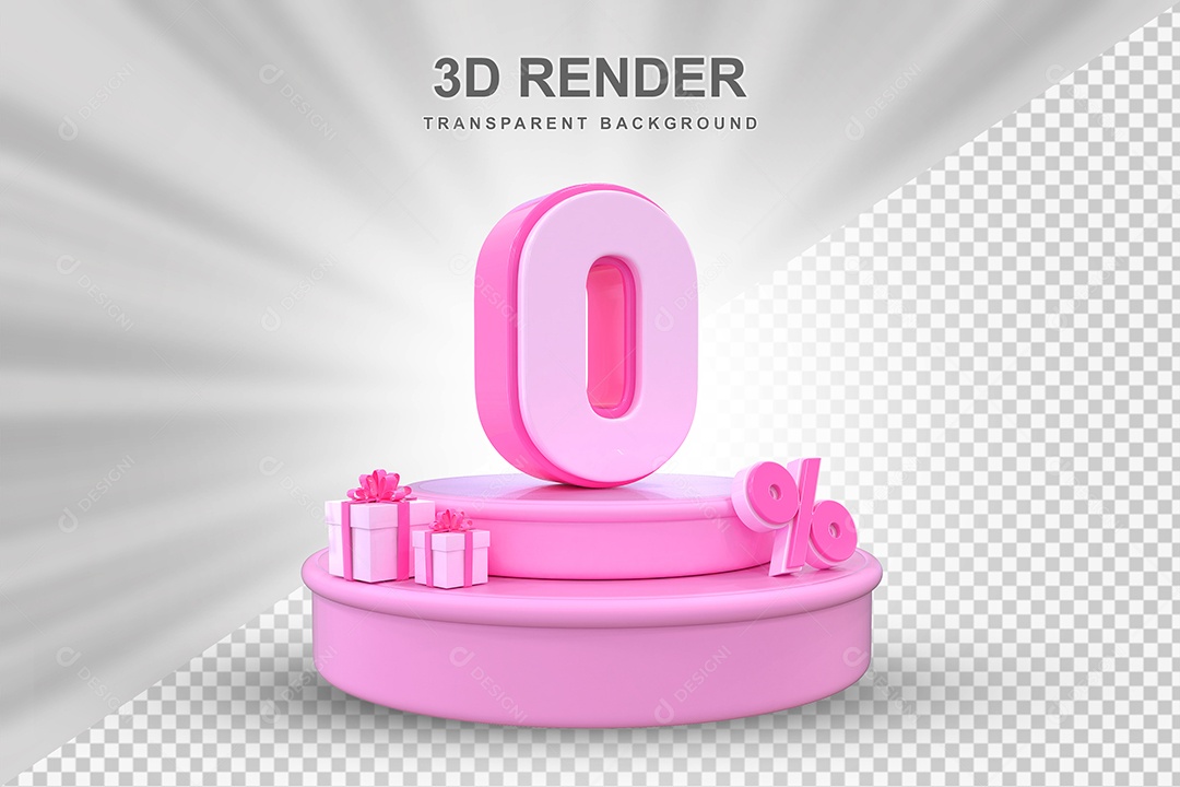 Pódio de Desconto 0% Rosa Elemento 3D para Composição PSD