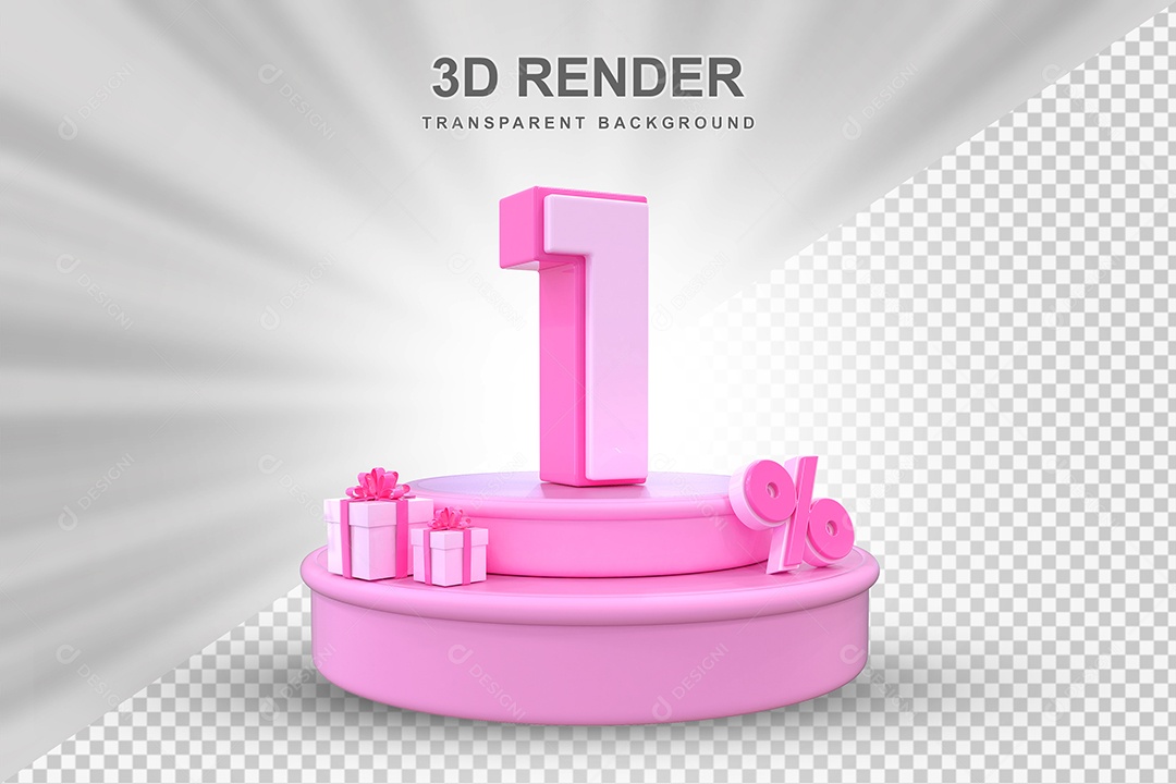 Pódio de Desconto 1% Rosa Elemento 3D para Composição PSD