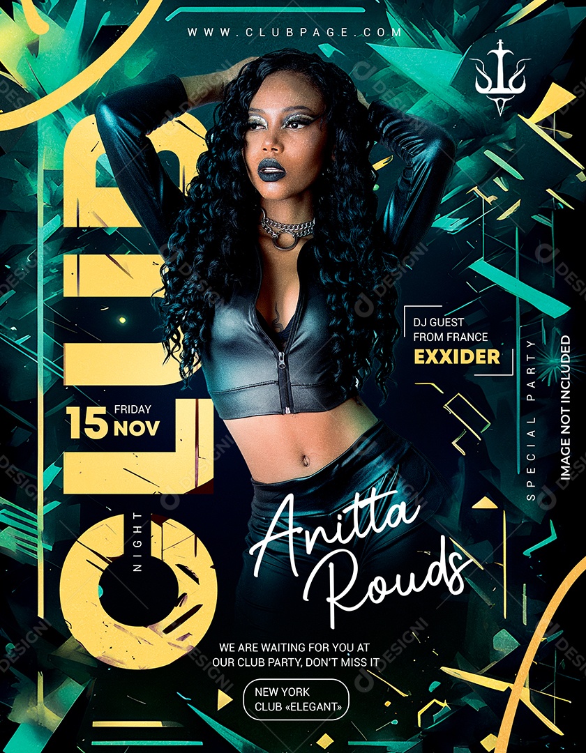 Flyer De Festa Em Clube Com Modelo Feminina Em Estilo Neon Futurista Para Evento Noturno PSD Editável