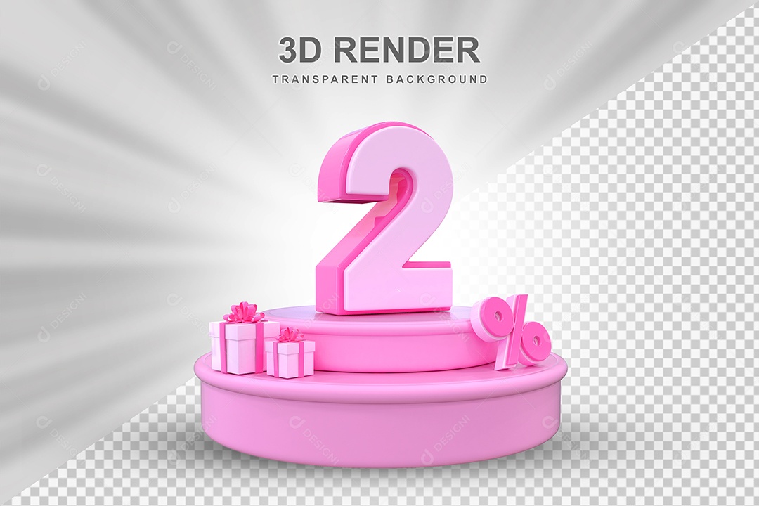 Pódio de Desconto 2% Rosa Elemento 3D para Composição PSD