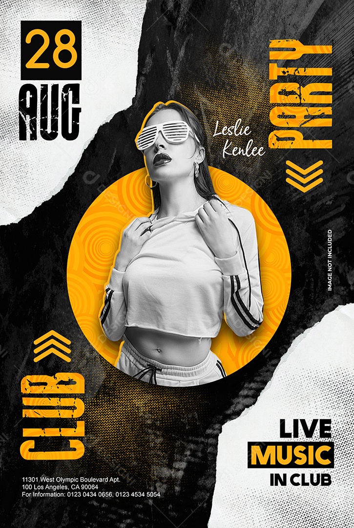 Flyer De Festa Em Clube Com Estilo Moderno Preto E Amarelo Para Música Ao Vivo PSD Editável