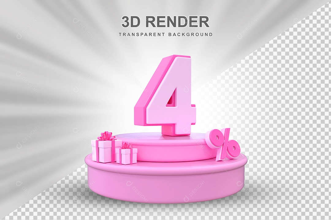 Pódio de Desconto 4% Rosa Elemento 3D para Composição PSD
