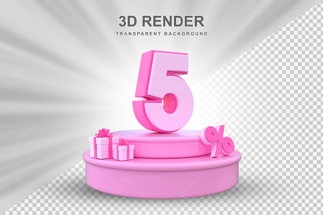 Pódio de Desconto 5% Rosa Elemento 3D para Composição PSD