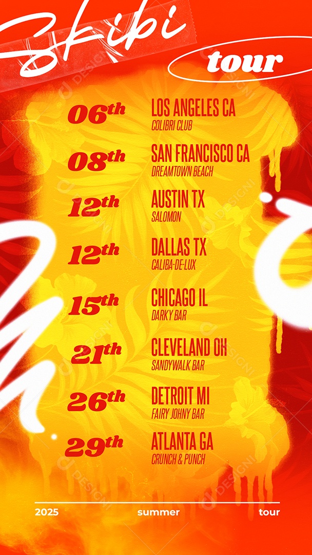 Flyer De Tour Musical Com Estilo Vibrante Em Cores Quentes Para Agenda De Shows PSD Editável