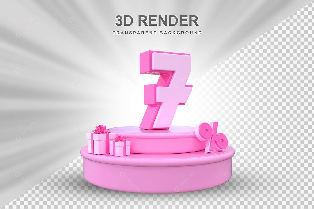 Pódio de Desconto 7% Rosa Elemento 3D para Composição PSD