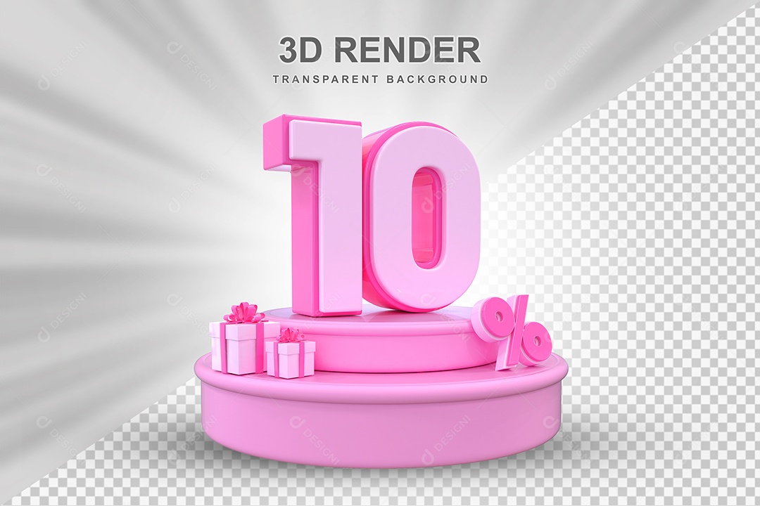 Pódio de Desconto 10% Rosa Elemento 3D para Composição PSD