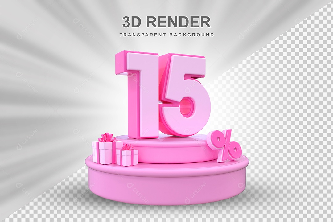 Pódio de Desconto 15% Rosa Elemento 3D para Composição PSD