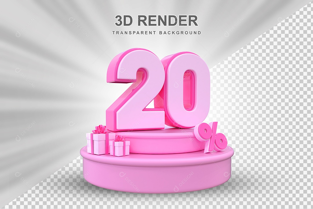 Pódio de Desconto 20% Rosa Elemento 3D para Composição PSD