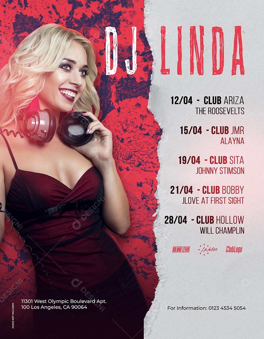 Arte DJ Linda Festa no Club Agenda Musical PSD Editável