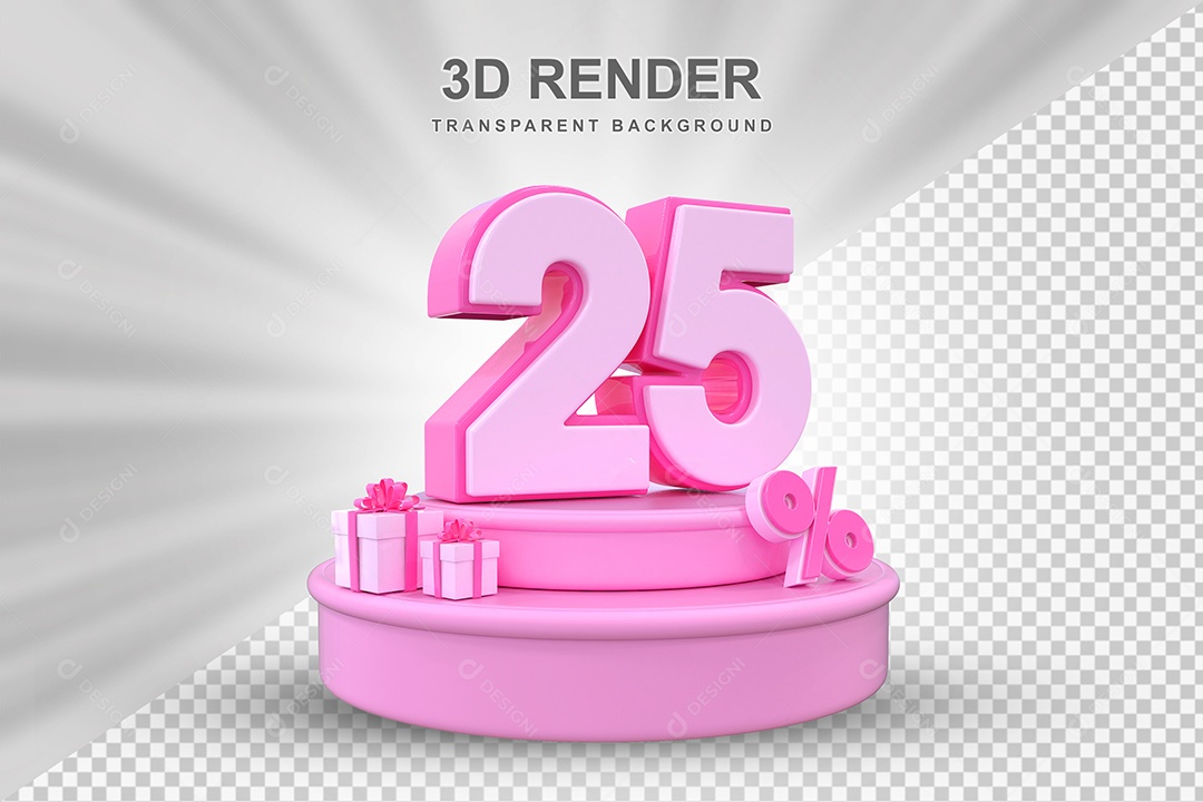 Pódio de Desconto 25% Rosa Elemento 3D para Composição PSD