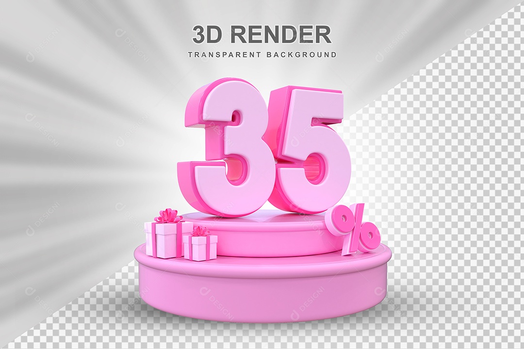 Pódio de Desconto 35% Rosa Elemento 3D para Composição PSD