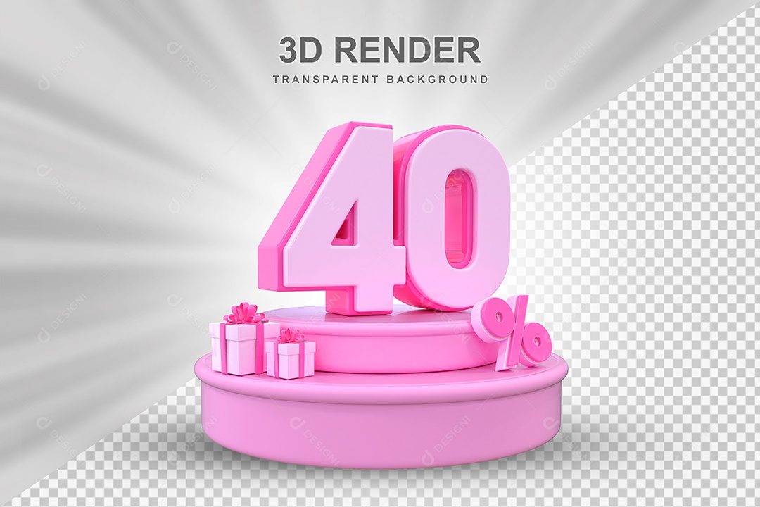 Pódio de Desconto 40% Rosa Elemento 3D para Composição PSD