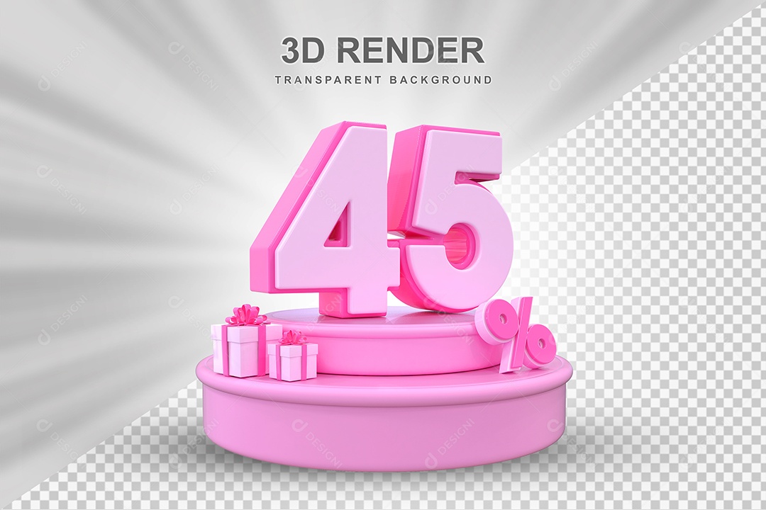 Pódio de Desconto 45% Rosa Elemento 3D para Composição PSD