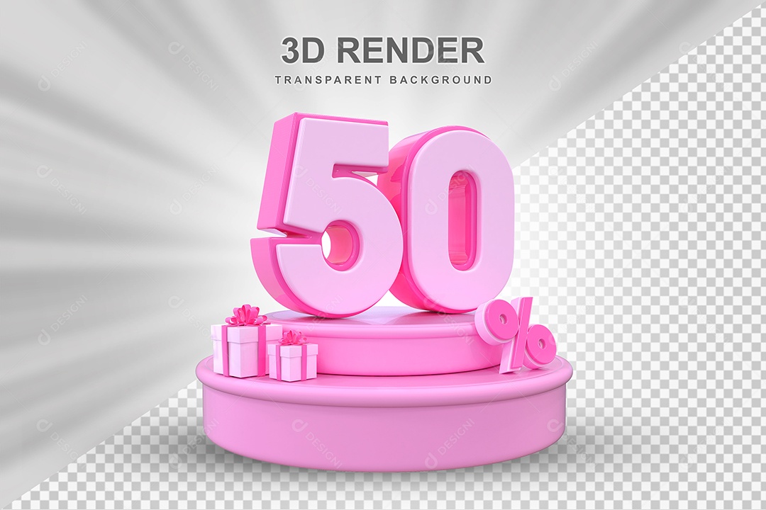Pódio de Desconto 50% Rosa Elemento 3D para Composição PSD