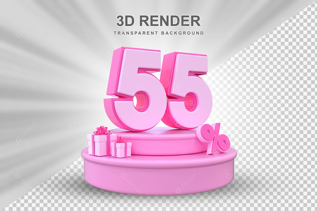 Pódio de Desconto 55% Rosa Elemento 3D para Composição PSD
