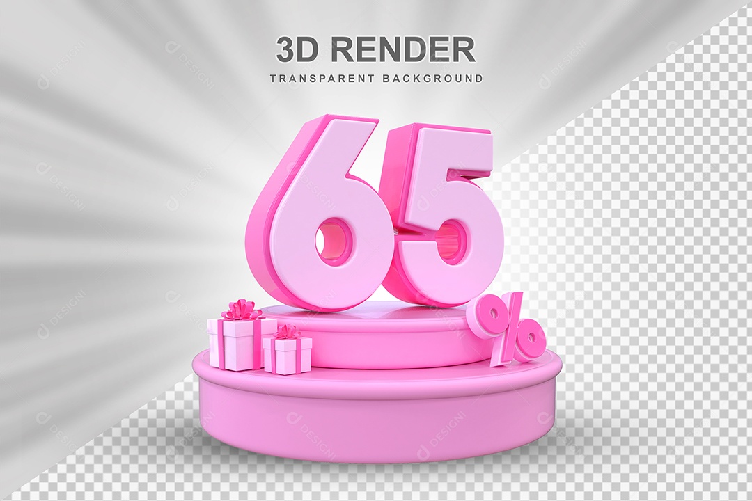 Pódio de Desconto 65% Rosa Elemento 3D para Composição PSD