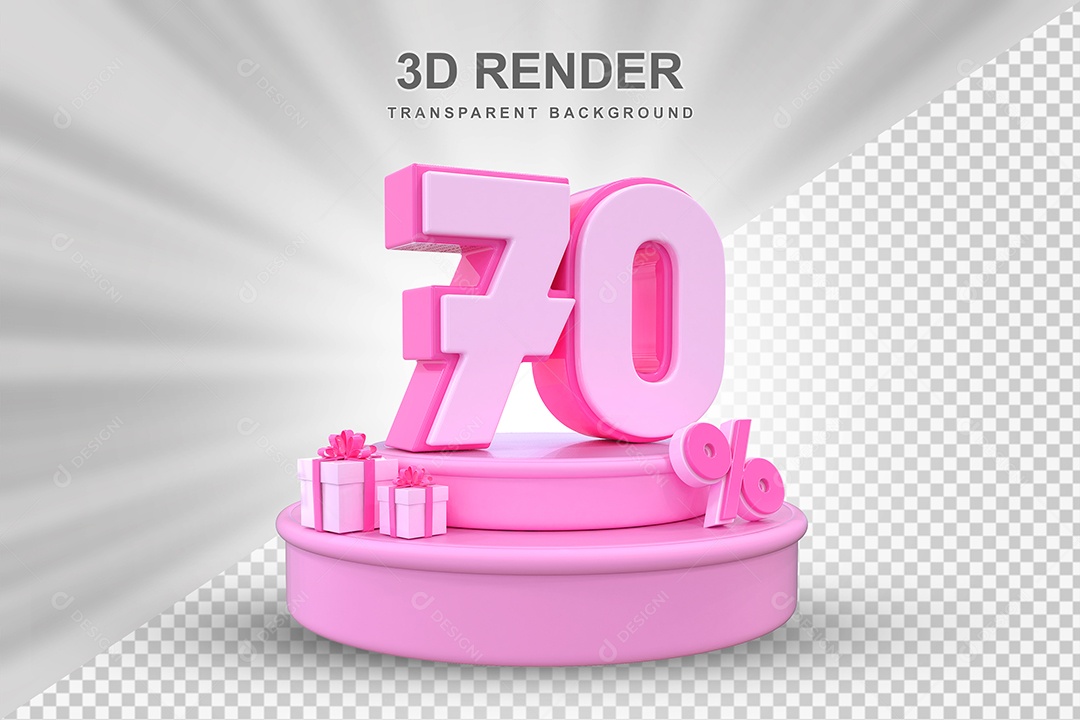Pódio de Desconto 70% Rosa Elemento 3D para Composição PSD
