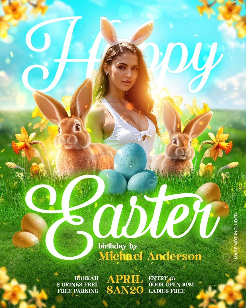 Arte Easter Happy Festa Páscoa Aniversário PSD Editável