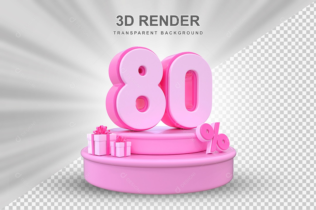 Pódio de Desconto 80% Rosa Elemento 3D para Composição PSD