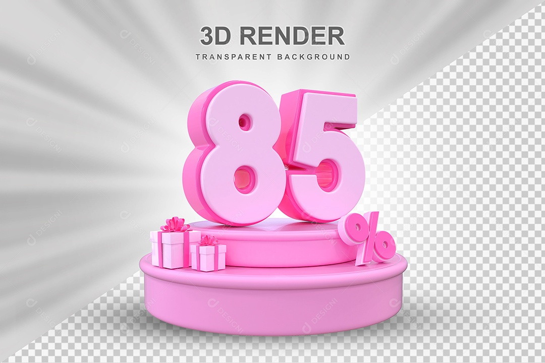 Pódio de Desconto 85% Rosa Elemento 3D para Composição PSD