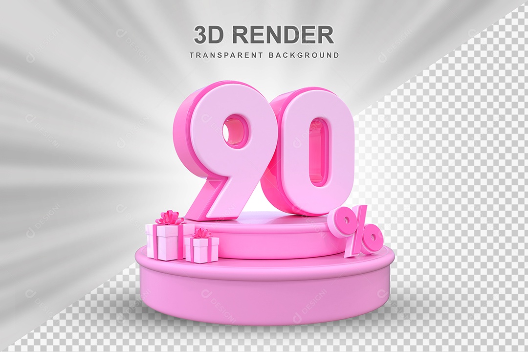 Pódio de Desconto 90% Rosa Elemento 3D para Composição PSD