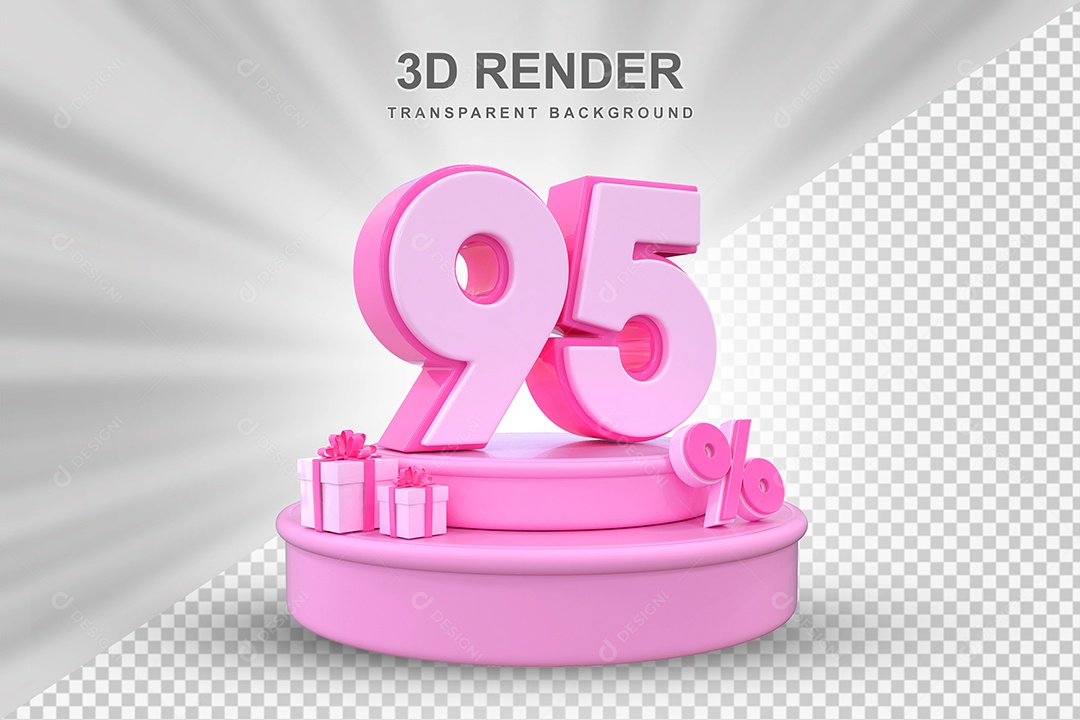 Pódio de Desconto 95% Rosa Elemento 3D para Composição PSD