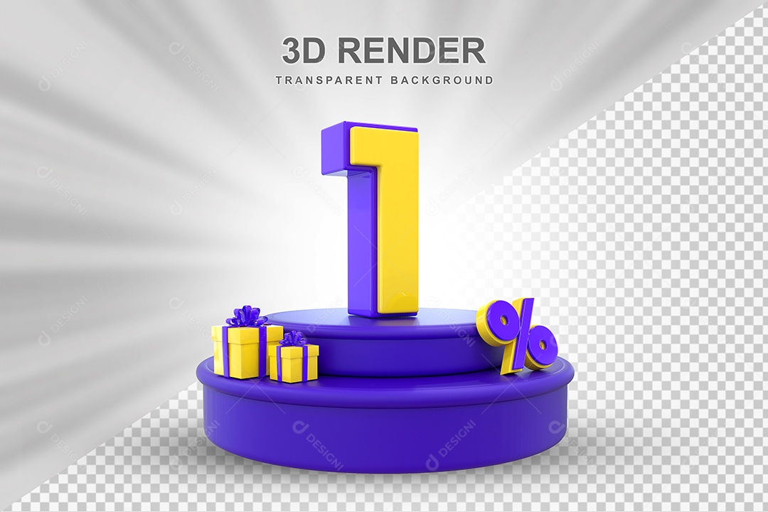 Pódio de Desconto 1% Roxo e Amarelo Elemento 3D para Composição PSD