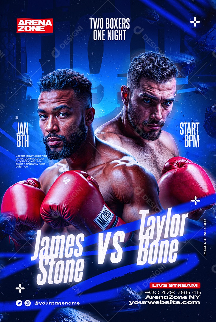 Arte James Stone vs Taylor Bone Luta Evento Boxe PSD Editável