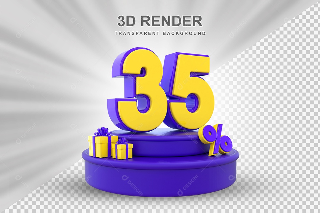 Pódio de Desconto 35% Roxo e Amarelo Elemento 3D para Composição PSD