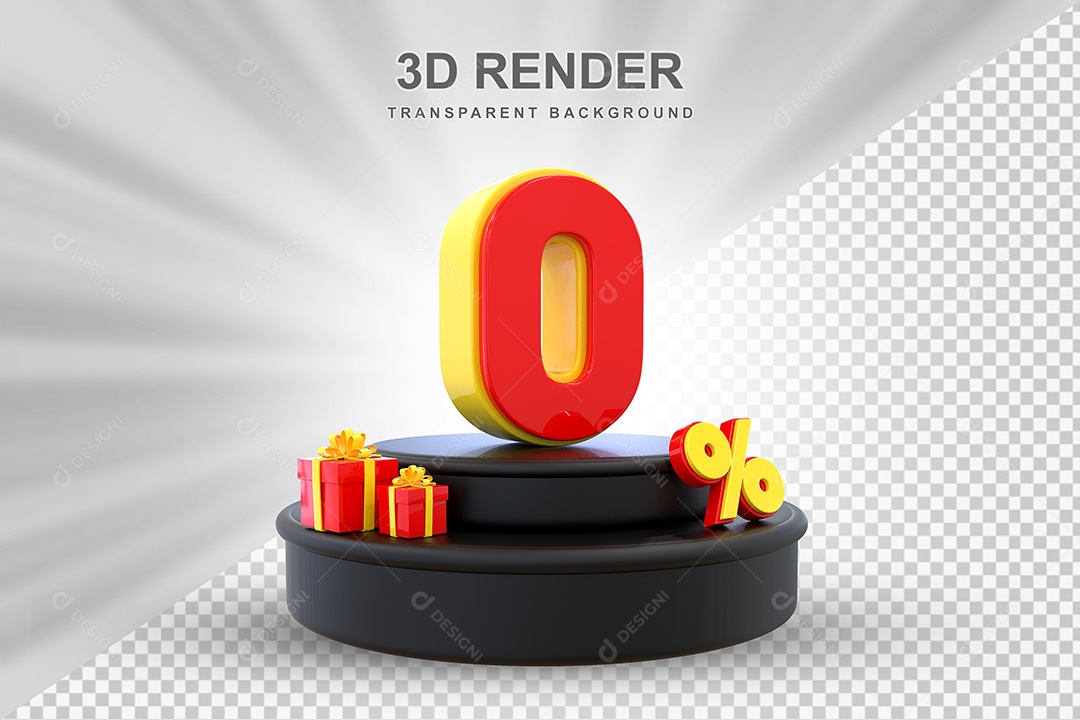 Pódio de Desconto 0% Vermelho e Amarelo Elemento 3D para Composição PSD