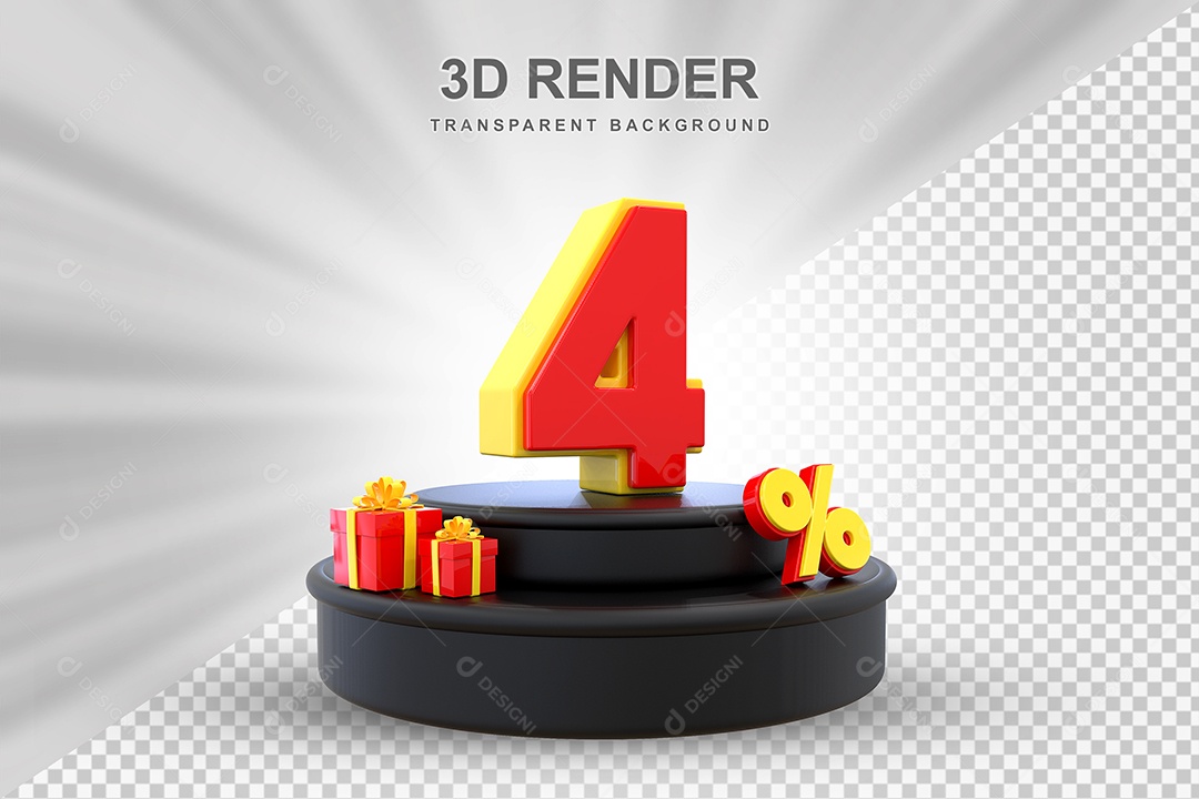 Pódio de Desconto 4% Vermelho e Amarelo Elemento 3D para Composição PSD