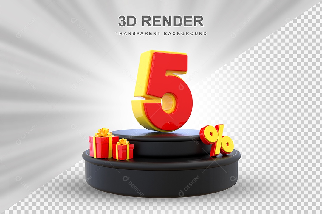 Pódio de Desconto 5% Vermelho e Amarelo Elemento 3D para Composição PSD