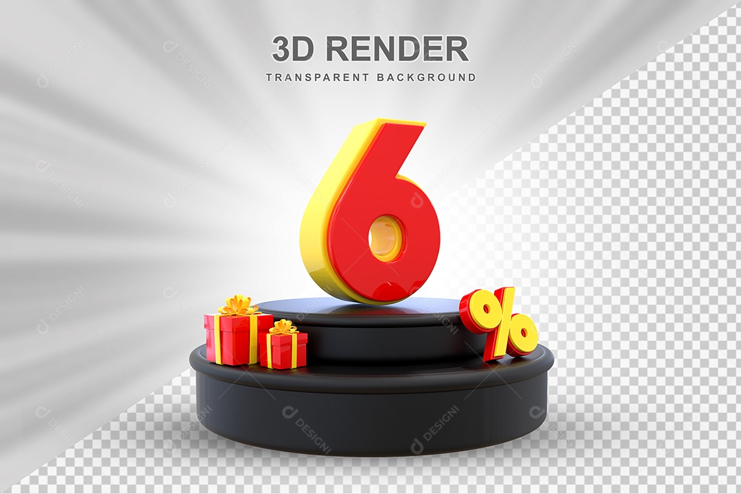 Pódio de Desconto 6% Vermelho e Amarelo Elemento 3D para Composição PSD