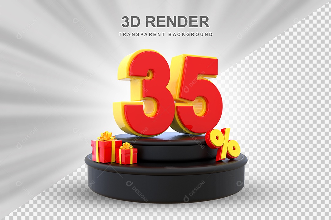 Pódio de Desconto 35% Vermelho e Amarelo Elemento 3D para Composição PSD