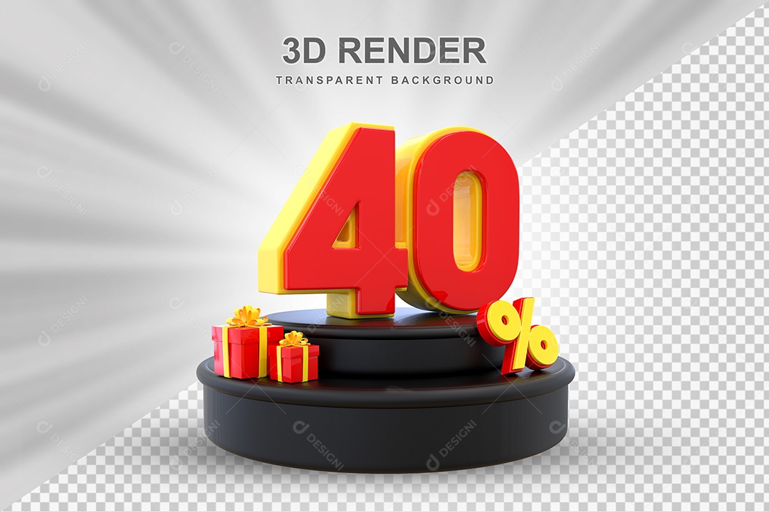 Pódio de Desconto 40% Vermelho e Amarelo Elemento 3D para Composição PSD