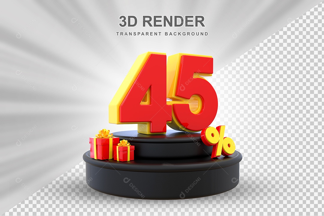 Pódio de Desconto 45% Vermelho e Amarelo Elemento 3D para Composição PSD