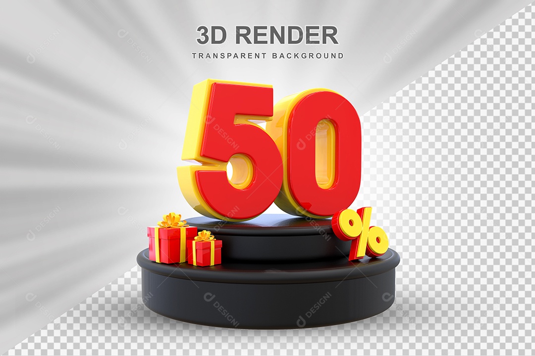 Pódio de Desconto 50% Vermelho e Amarelo Elemento 3D para Composição PSD