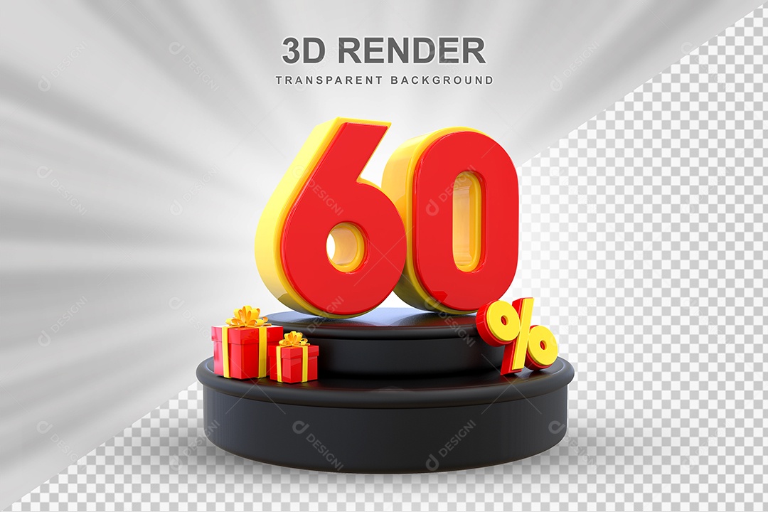 Pódio de Desconto 60% Vermelho e Amarelo Elemento 3D para Composição PSD