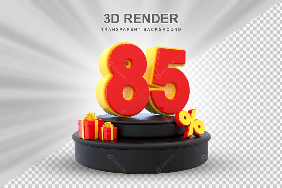 Pódio de Desconto 85% Vermelho e Amarelo Elemento 3D para Composição PSD