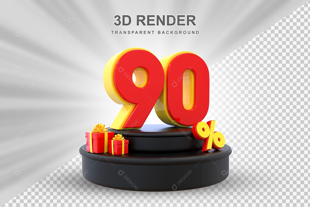 Pódio de Desconto 90% Vermelho e Amarelo Elemento 3D para Composição PSD