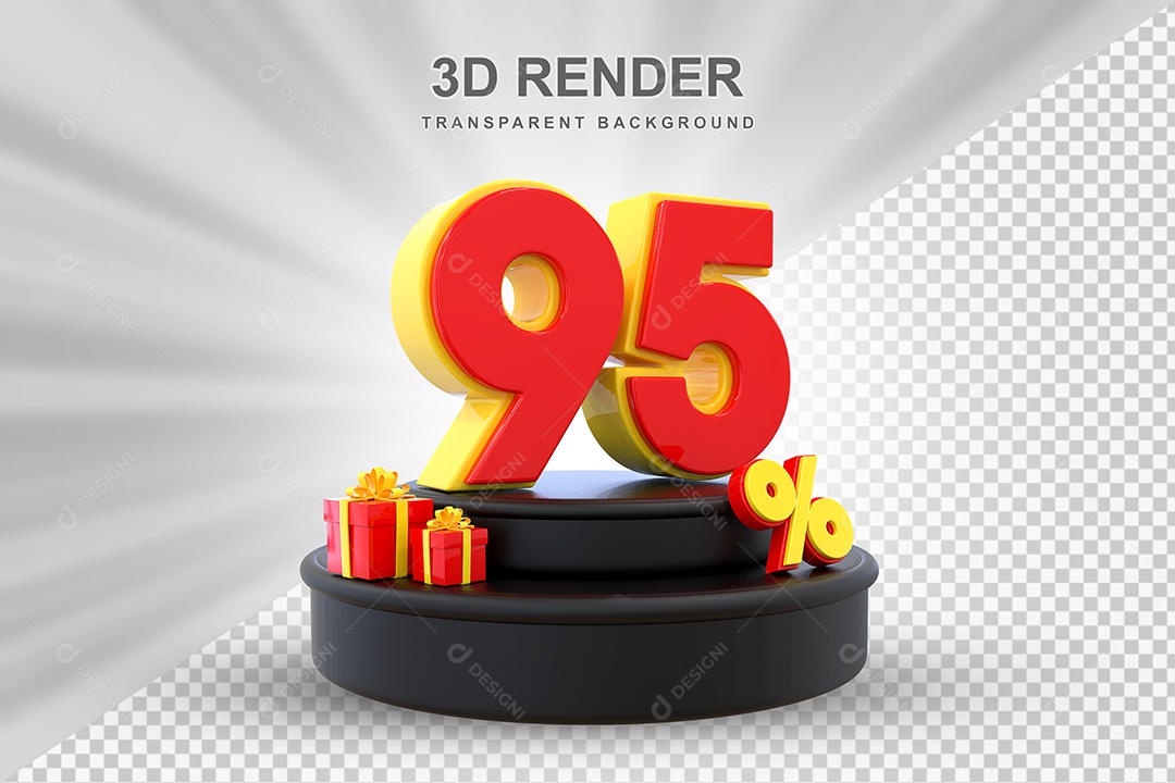 Pódio de Desconto 95% Vermelho e Amarelo Elemento 3D para Composição PSD