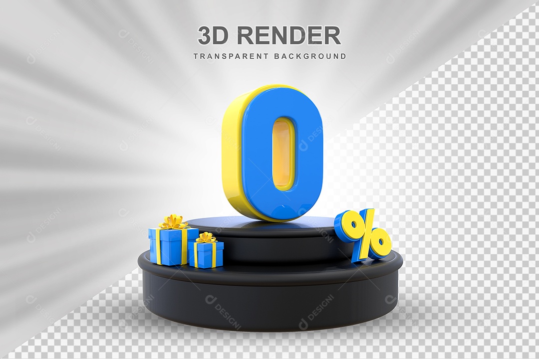 Pódio de Desconto 0% Azul e Amarelo Elemento 3D para Composição PSD